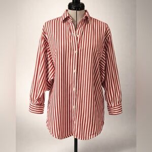 John Henry Cotton Striped Button Down, Dolman Sleeves, red/white, 6